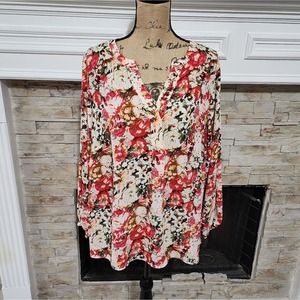 Tahari Red and White Floral Blouse